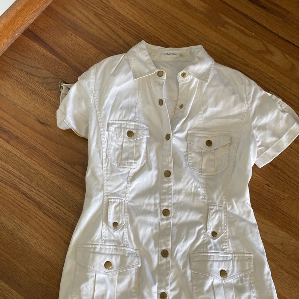 Calvin Klein White Button-Up Dress